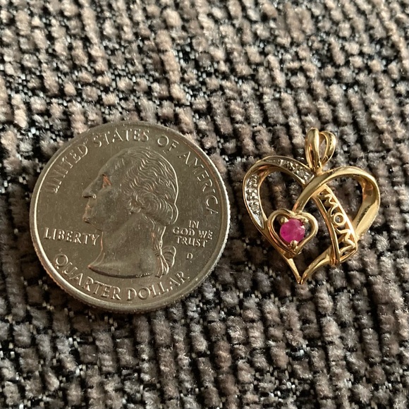Heart Shaped 10K Gold Ruby Gemstone MOM Pendant - Picture 4 of 4